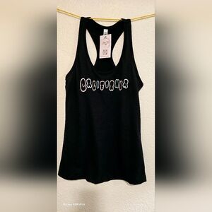 California embroidered racer back tank top.